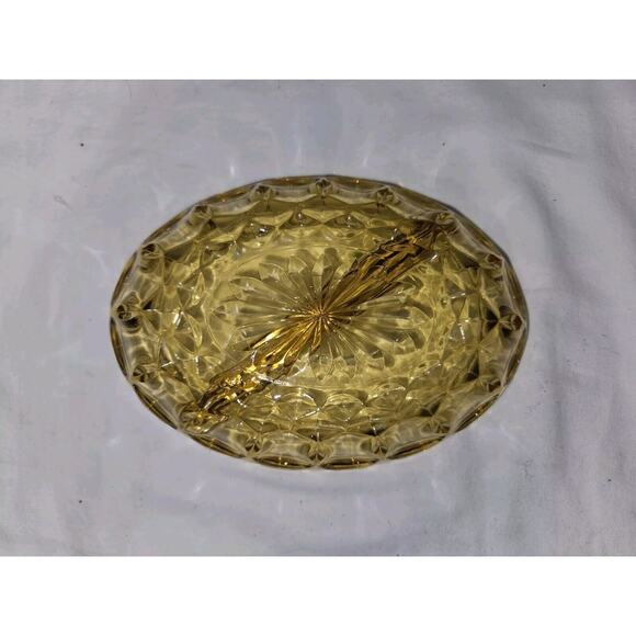 Vintage Anchor Hocking Amber Glass Divided Oval Dish Nuts Relish Scalloped Edge - Picture 4 of 5